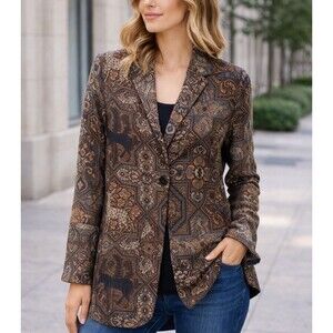metropolitan museum of art Animal Tapestry Jacket Blazer Size Large Wool Cotton